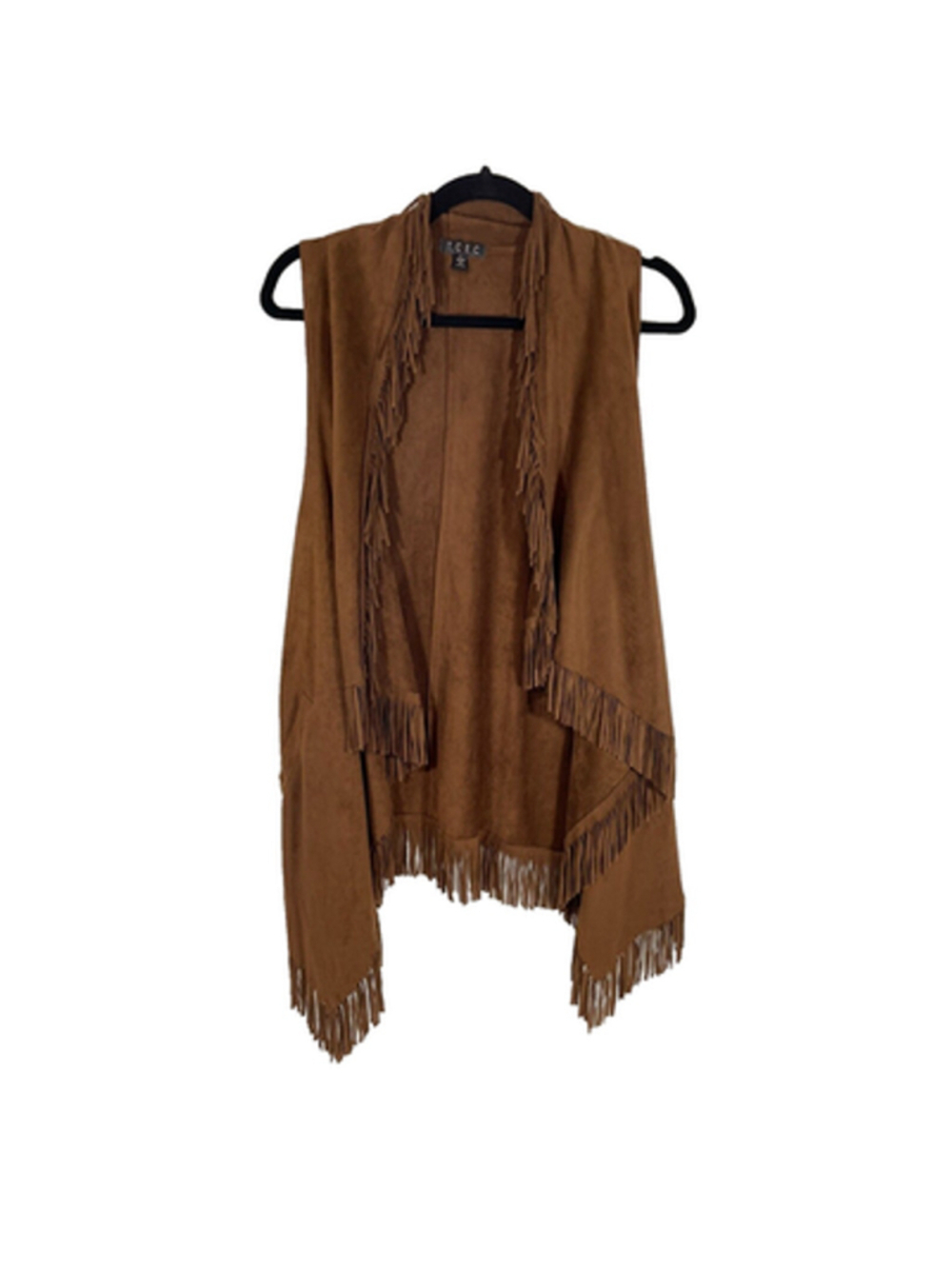 TCEC Asymmetric Brown Faux Suede Fringe Boho Vest Women's Large